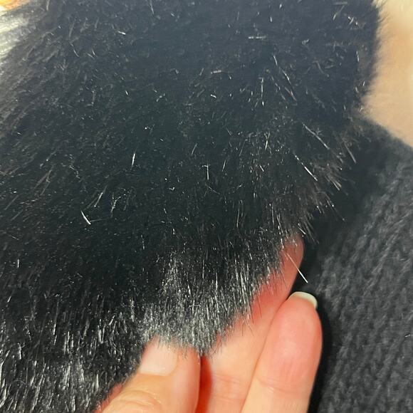 Lauren Ralph Lauren Sweater Black Purple Wool Angora Full Zip Hooded Fur Trim PL - Picture 5 of 7